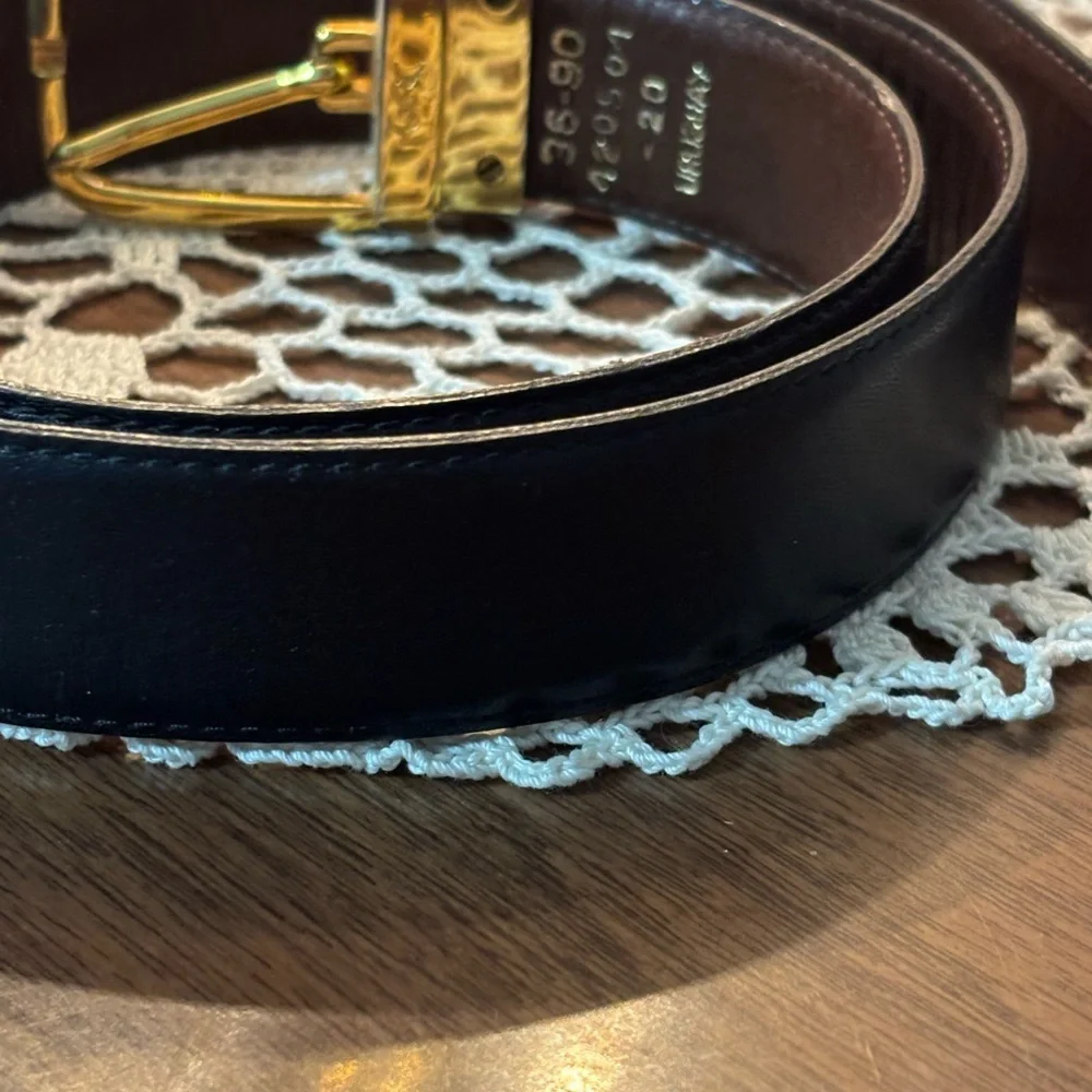 Yves Saint Laurent Solid Brass Buckle Reversible Brown Black Leather Belt